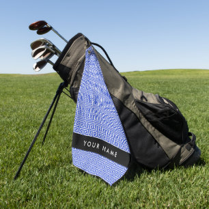 Greek Meander Key H Blue, Your Name, Personalize Golf Towel
