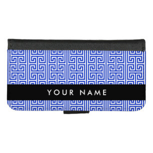 Greek Meander Key H Blue, Your Name, Personalize iPhone 8/7 Wallet Case
