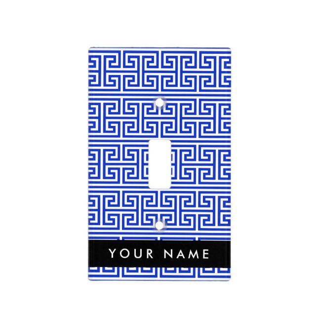 Greek Meander Key H Blue, Your Name, Personalize Light Switch Cover (Front)