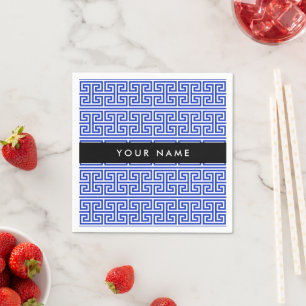 Greek Meander Key H Blue, Your Name, Personalize Napkins