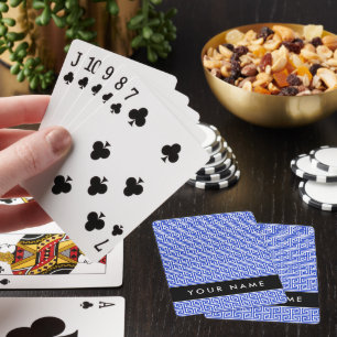 Greek Meander Key H Blue, Your Name, Personalize Poker Cards