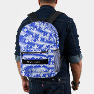 Greek Meander Key H Blue, Your Name, Personalize Printed Backpack