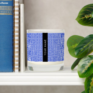Greek Meander Key H Blue, Your Name, Personalize Scented Candle