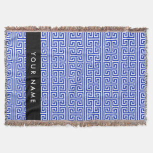 Greek Meander Key H Blue, Your Name, Personalize Throw Blanket