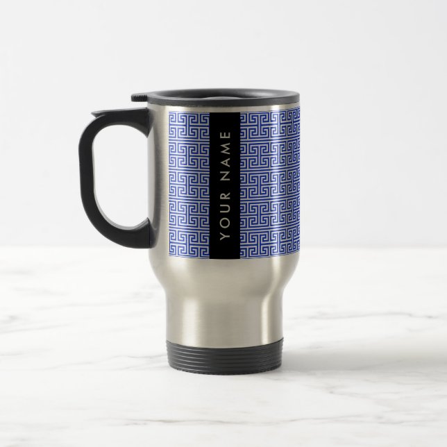 Greek Meander Key H Blue, Your Name, Personalize Travel Mug (Left)