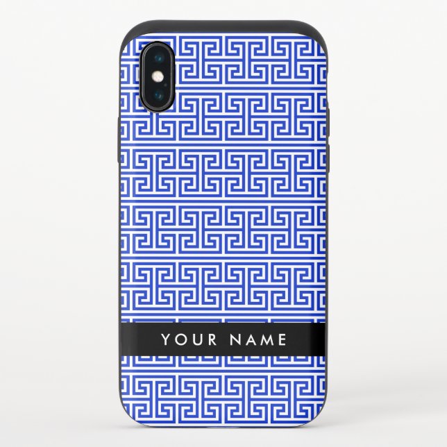 Greek Meander Key H Blue, Your Name, Personalize Uncommon iPhone Case (Back)