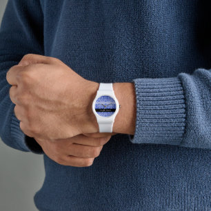 Greek Meander Key H Blue, Your Name, Personalize Watch