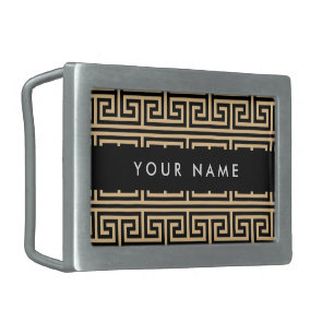 Greek Meander Key H Brown, Your Name, Personalize Belt Buckle