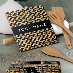 Greek Meander Key H Brown, Your Name, Personalize Ceramic Tile