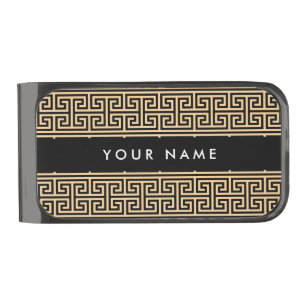 Greek Meander Key H Brown, Your Name, Personalize Gunmetal Finish Money Clip