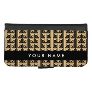 Greek Meander Key H Brown, Your Name, Personalize iPhone 8/7 Wallet Case