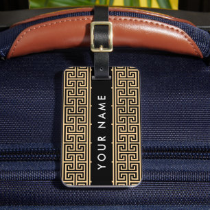 Greek Meander Key H Brown, Your Name, Personalize Luggage Tag