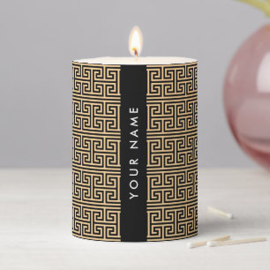Greek Meander Key H Brown, Your Name, Personalize Pillar Candle