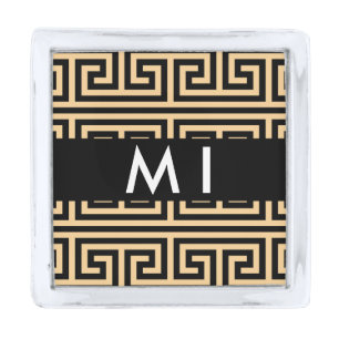 Greek Meander Key H Brown, Your Name, Personalize Silver Finish Lapel Pin