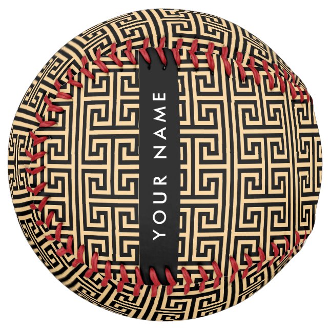 Greek Meander Key H Brown, Your Name, Personalize Softball (Front Left)