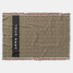 Greek Meander Key H Brown, Your Name, Personalize Throw Blanket