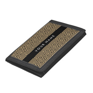 Greek Meander Key H Brown, Your Name, Personalize Tri-fold Wallet