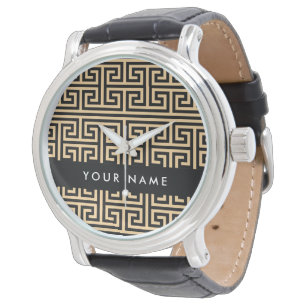 Greek Meander Key H Brown, Your Name, Personalize Watch