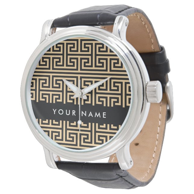 Greek Meander Key H Brown, Your Name, Personalize Watch (Angled)