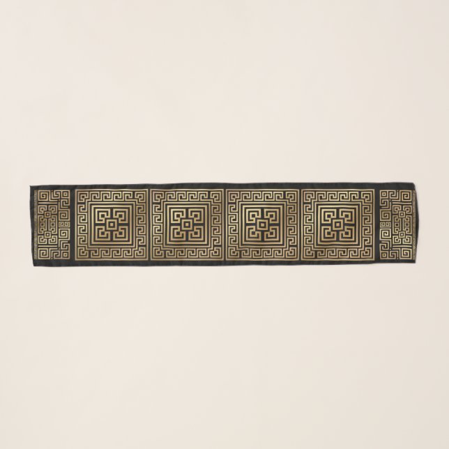 Greek Meander key ornament - black and gold Scarf (Front (Horizontal))
