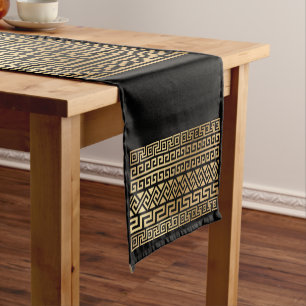 Greek Meander key ornament - black and gold Short Table Runner