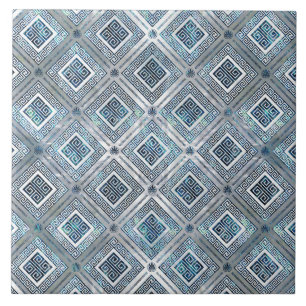 Greek Meander Key Pattern Abalone and pearl Ceramic Tile
