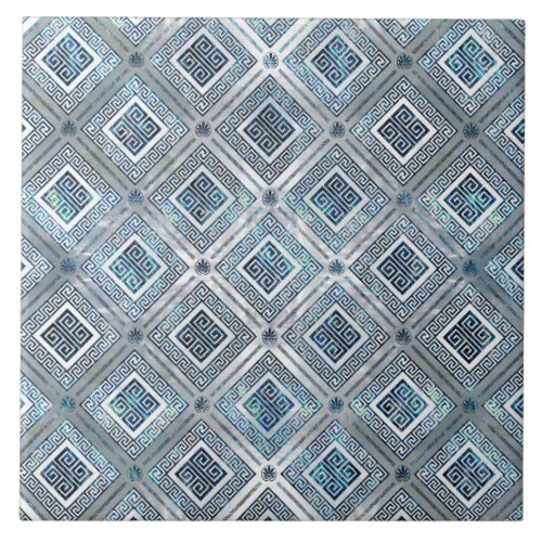 Greek Meander Key Pattern Abalone and pearl Ceramic Tile