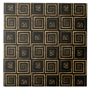 Greek Meander Key pattern - gold watercolor Ceramic Tile