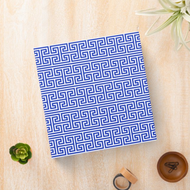 Greek Meander Key Square H Pattern Blue 3 Ring Binder (In Situ)