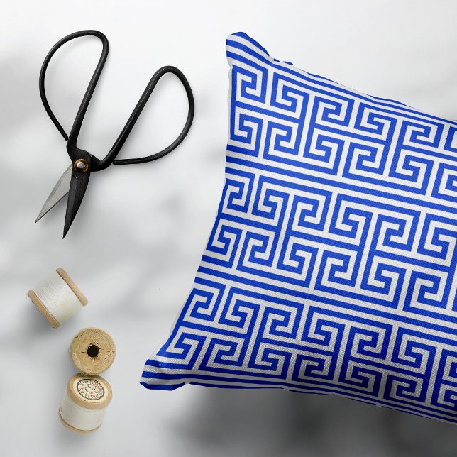 Greek Meander Key Square H Pattern Blue Accent Pillow (Creator Uploaded)