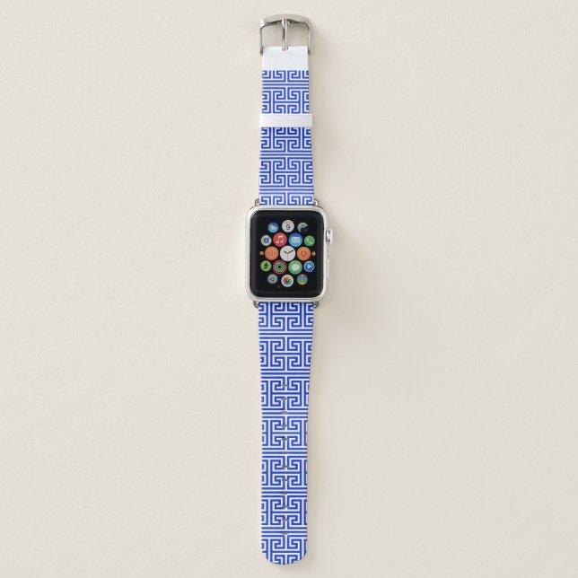 Greek Meander Key Square H Pattern Blue Apple Watch Band (Front)