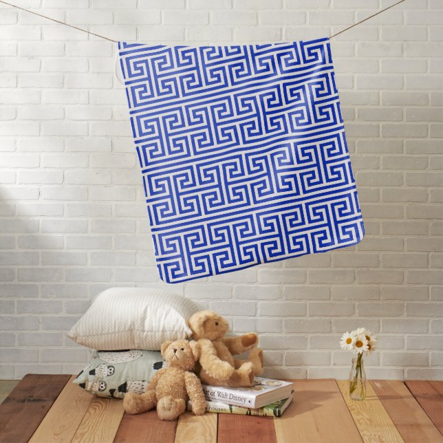Greek Meander Key Square H Pattern Blue Baby Blanket (In Situ)