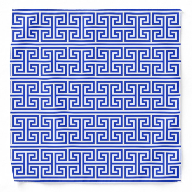 Greek Meander Key Square H Pattern Blue Bandana (Front)