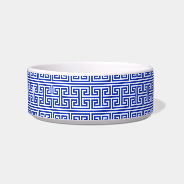 Greek Meander Key Square H Pattern Blue Bowl (Front)