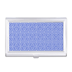 Greek Meander Key Square H Pattern Blue Business Card Case