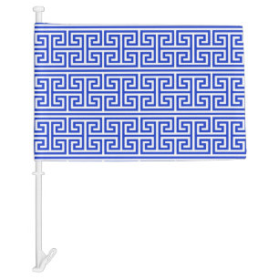 Greek Meander Key Square H Pattern Blue Car Flag