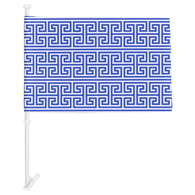 Greek Meander Key Square H Pattern Blue Car Flag (Front)