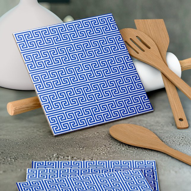Greek Meander Key Square H Pattern Blue Ceramic Tile (Creator Uploaded)