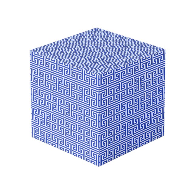 Greek Meander Key Square H Pattern Blue Cube (Front Angled)