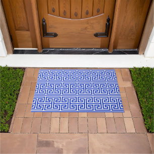 Greek Meander Key Square H Pattern Blue Doormat