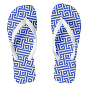 Greek Meander Key Square H Pattern Blue Flip Flops
