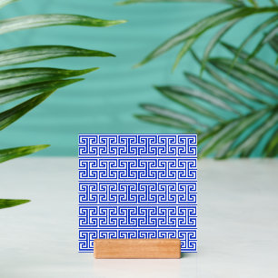 Greek Meander Key Square H Pattern Blue Holder
