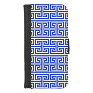 Greek Meander Key Square H Pattern Blue iPhone 8/7 Wallet Case