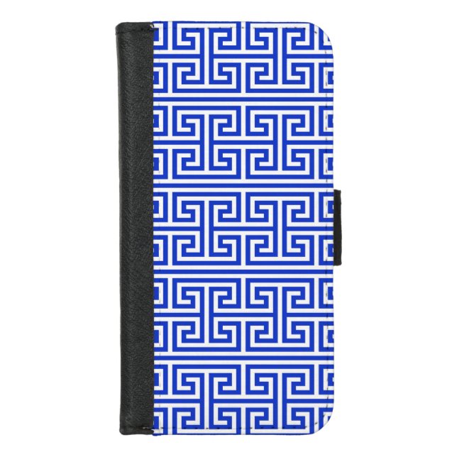 Greek Meander Key Square H Pattern Blue iPhone Wallet Case (Front)