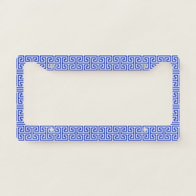Greek Meander Key Square H Pattern Blue License Plate Frame (Front)