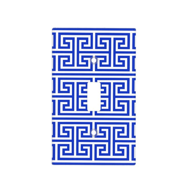 Greek Meander Key Square H Pattern Blue Light Switch Cover (Front)