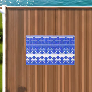 Greek Meander Key Square H Pattern Blue Outdoor Rug