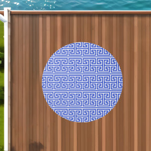 Greek Meander Key Square H Pattern Blue Outdoor Rug