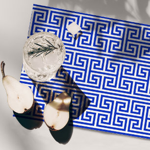 Greek Meander Key Square H Pattern Blue Placemat