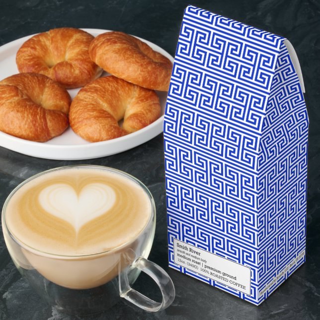 Greek Meander Key Square H Pattern Blue Roasted Coffee (Breakfast)
